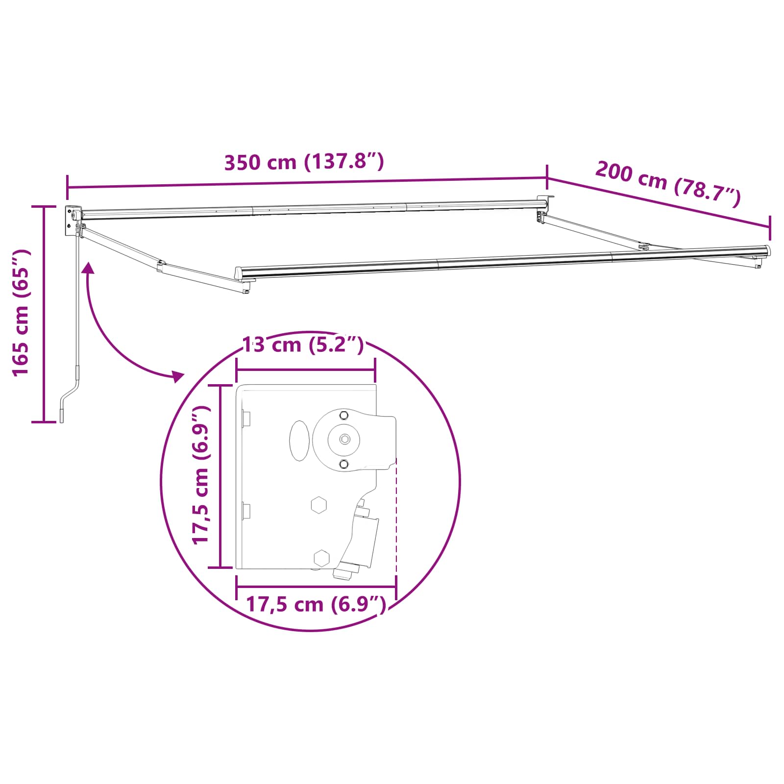 Handmatig uitschuifbaar zonnescherm Antraciet 3,5 x 2 m image 8