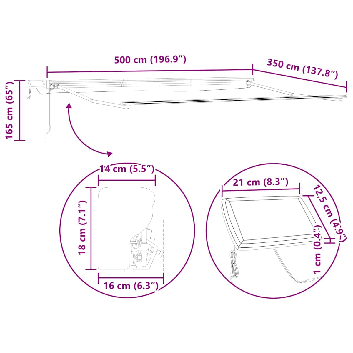 Manual Awning Frame with Solar LED - Billede 11