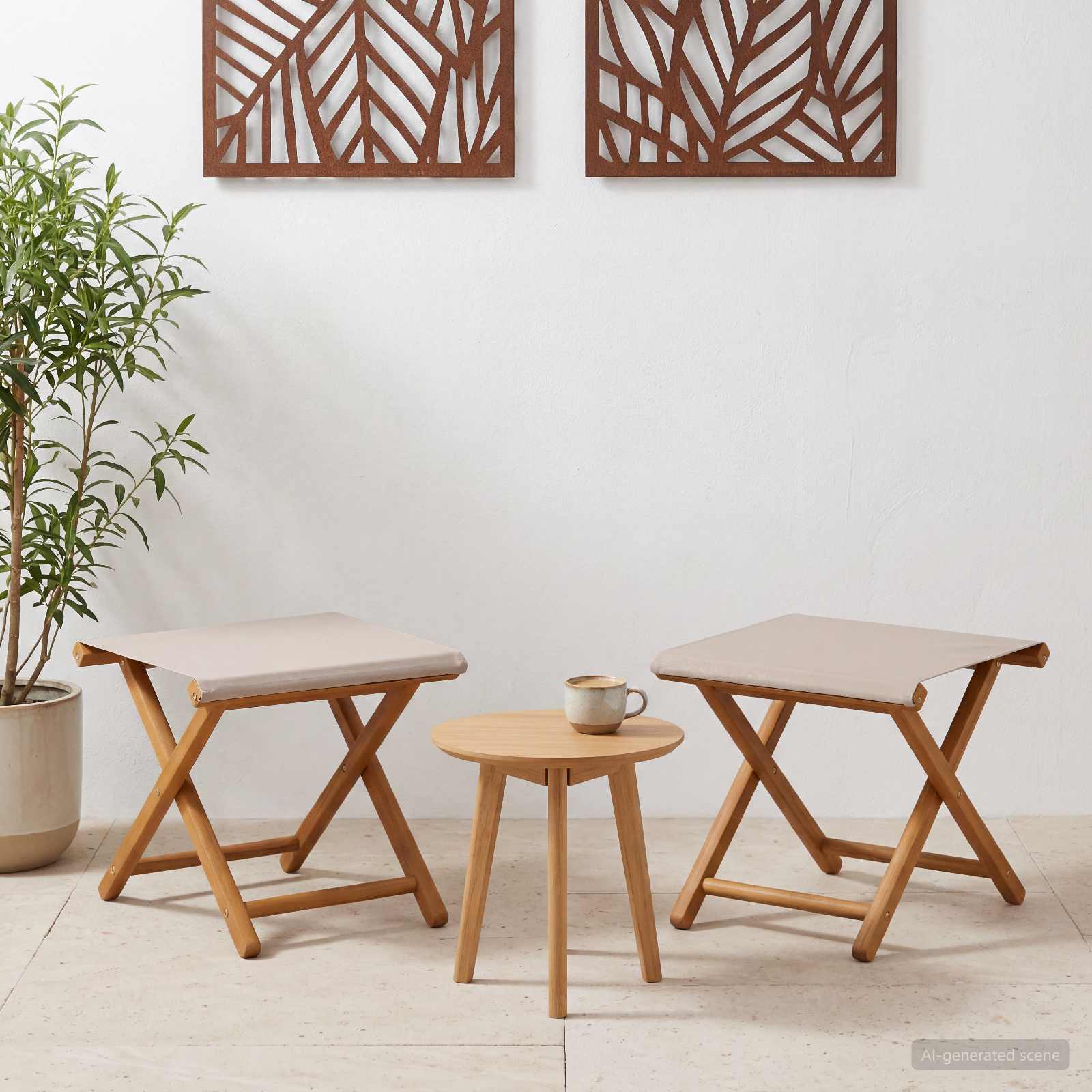Ligstoel 2 pcs massief eucalyptushout Beige – afbeelding 1