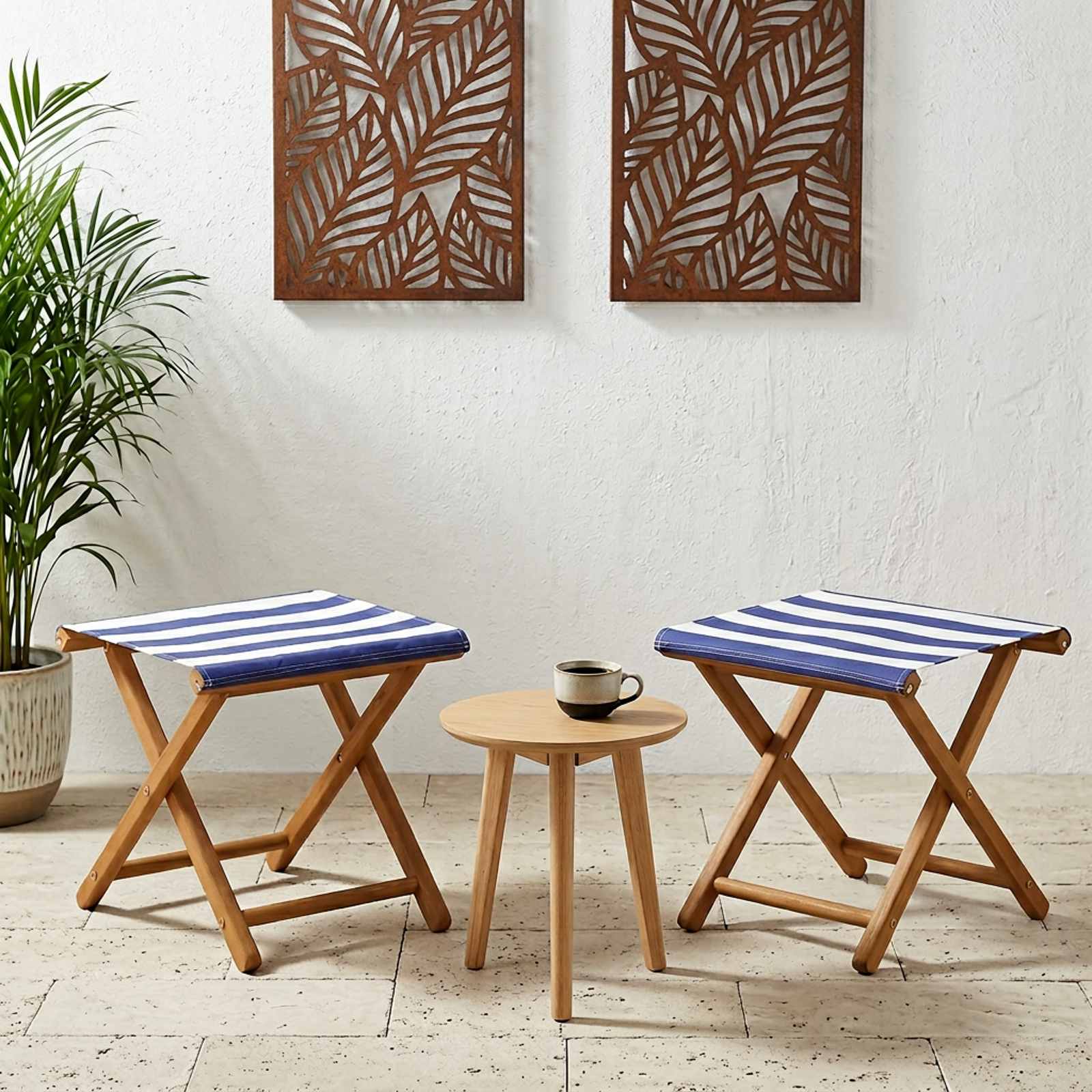Ligstoel 2 pcs massief eucalyptushout Blauw en Wit image 1
