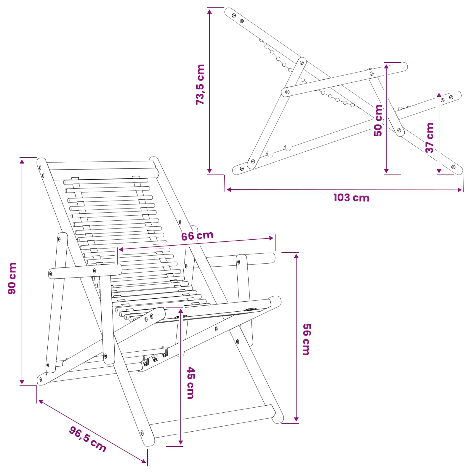 Deck Chair 3 Position size guide