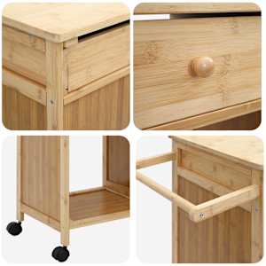Kuchyňský vozík s koly Přírodní 90,5 x 36 x 86,5 cm Bambus - obrázek 9