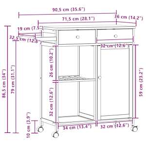 Kuchyňský vozík s koly Přírodní 90,5 x 36 x 86,5 cm Bambus - obrázek 11