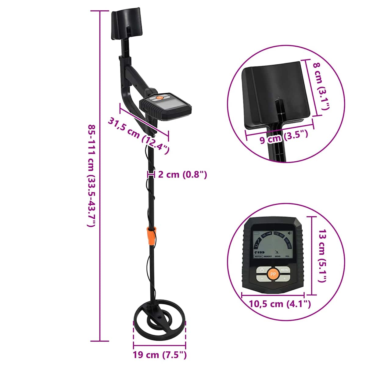 Metal detektor med LCD-display 3 modeller 19 cm spole Sort - Billede 11