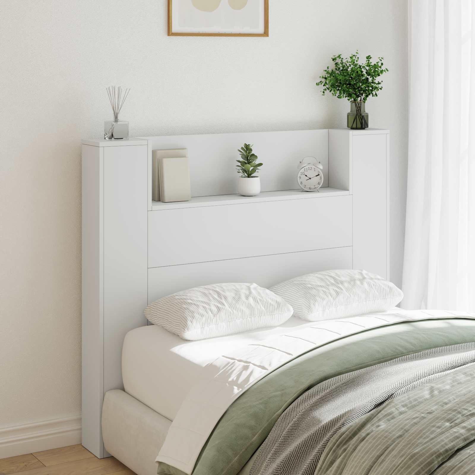 vidaXL Tăblie cap cu headboard Alb 120 x 16,5 x 103,5 cm Lemn compozit