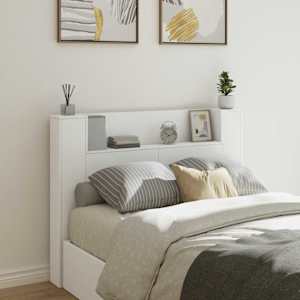 Vzglavje z LED lučmi Bela 140 x 16,5 x 103,5 cm Konstruiran les