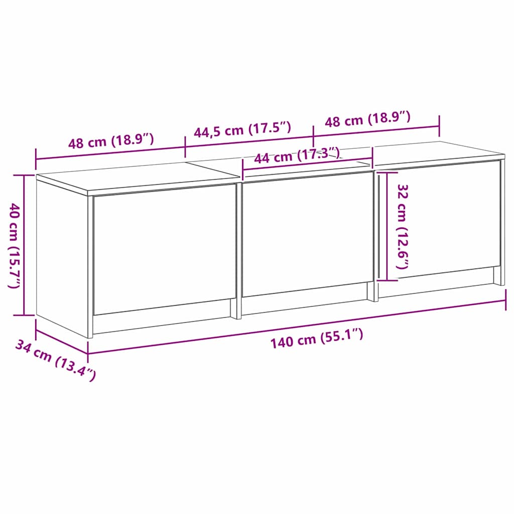 TV skříň s LED Staré dřevo 140 x 34 x 40 cm Dřevěný materiál - obrázek 14