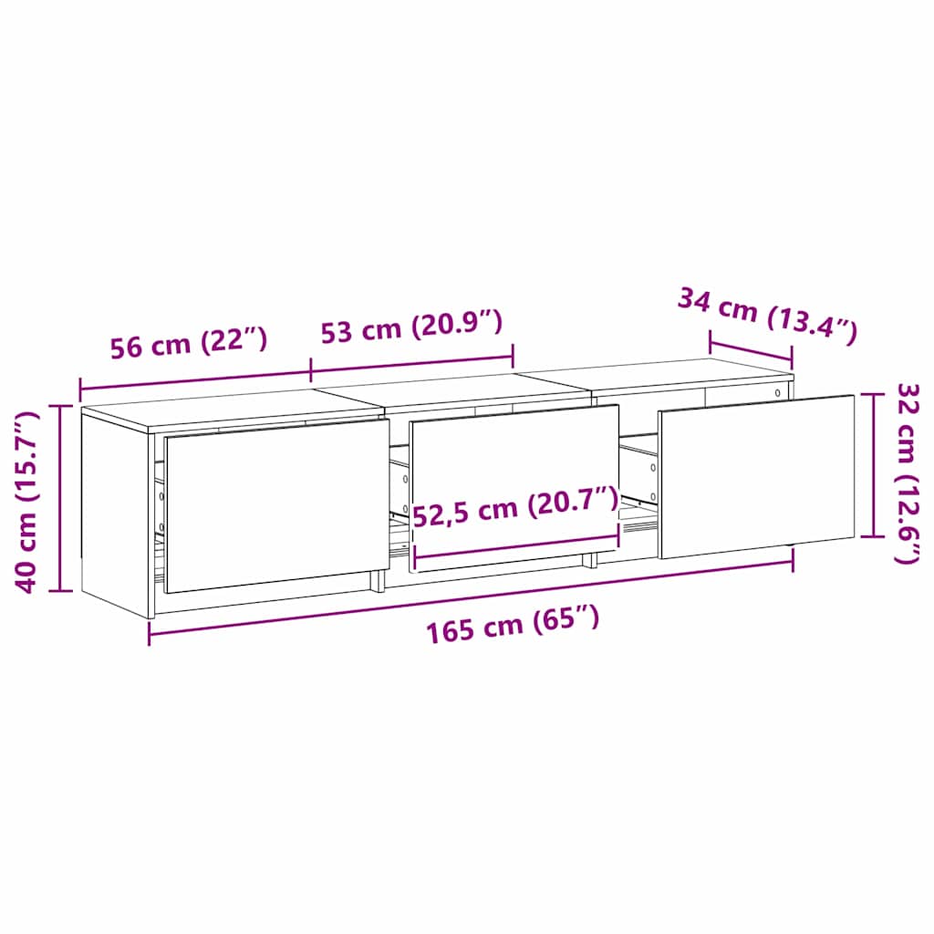 TV skříň s LED Černý Dub 165 x 34 x 40 cm Dřevěný materiál - obrázek 14