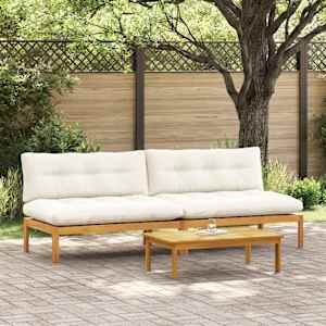 Srednji kavč 2 Kos Naravna in krem bela Akacijev les