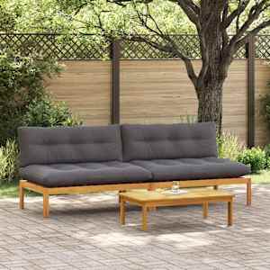 Srednji kavč 2 Kos Naravna in temno siva Akacijev les