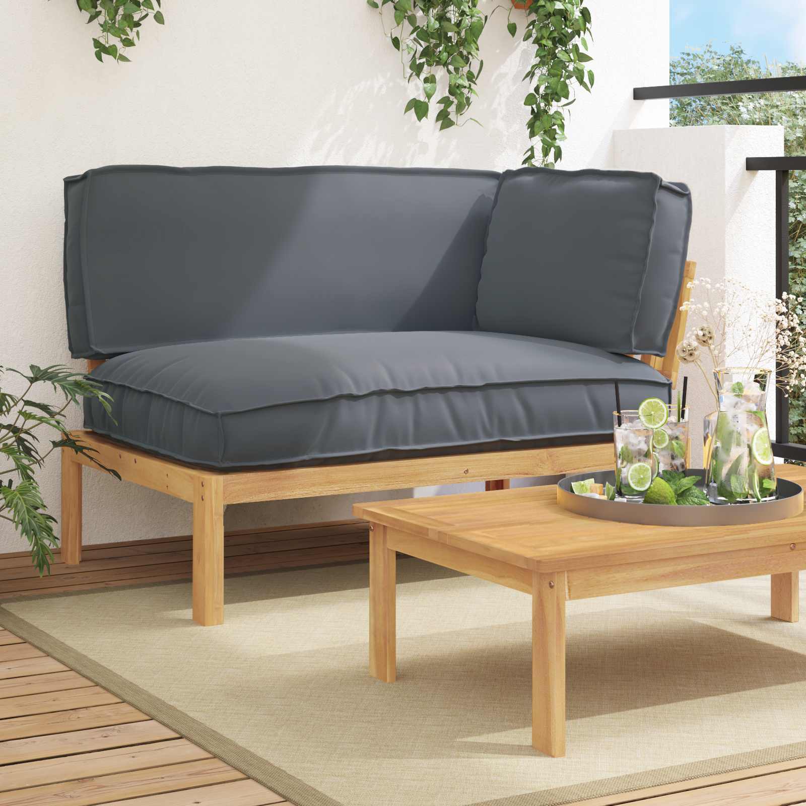 vidaXL Sofa Set Uni Anthrazit 131,5 x 92 x 69 cm Massivholz Akazie