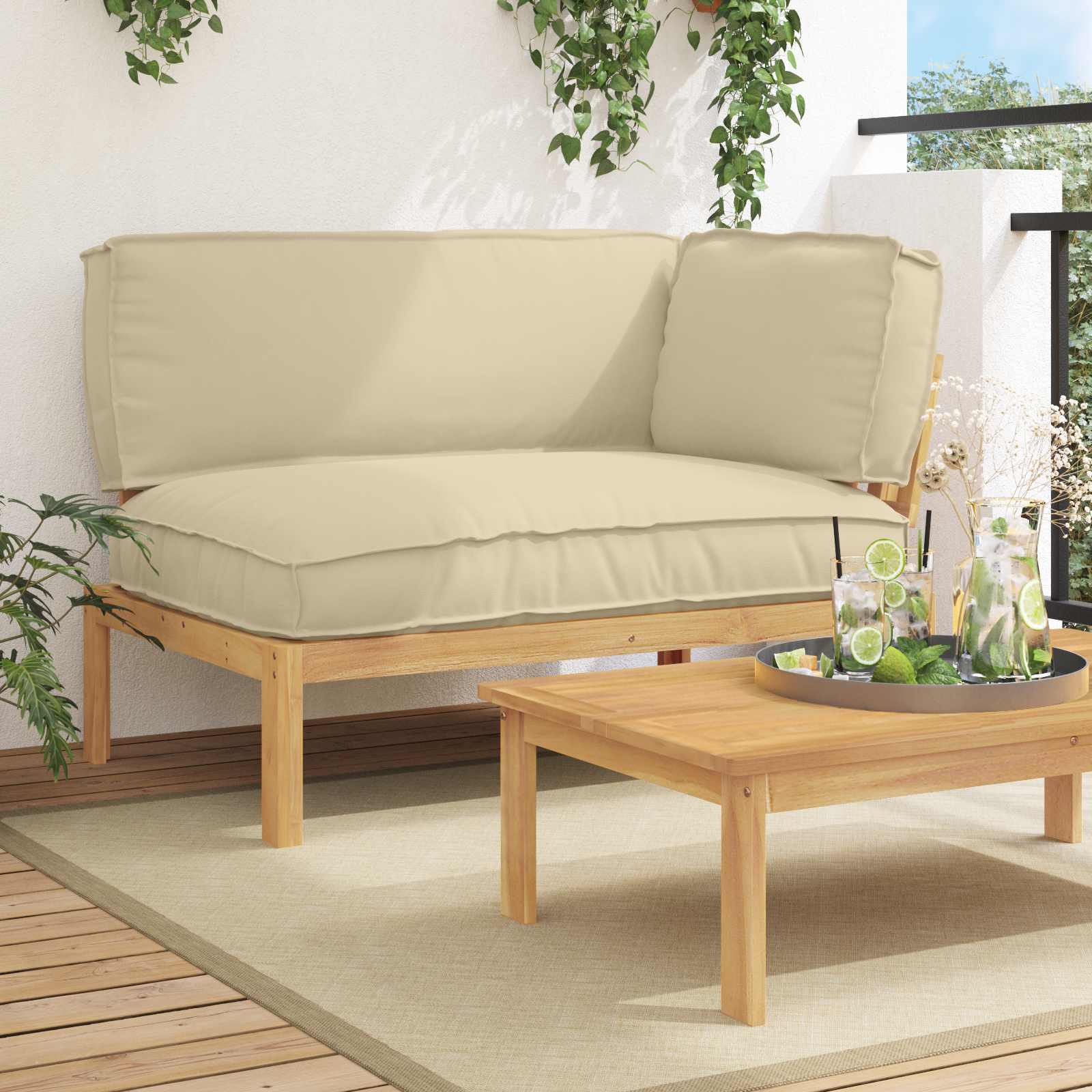 Bankstel met kussen Beige 133 x 92 x 69 cm Massief Acaciahout image 1