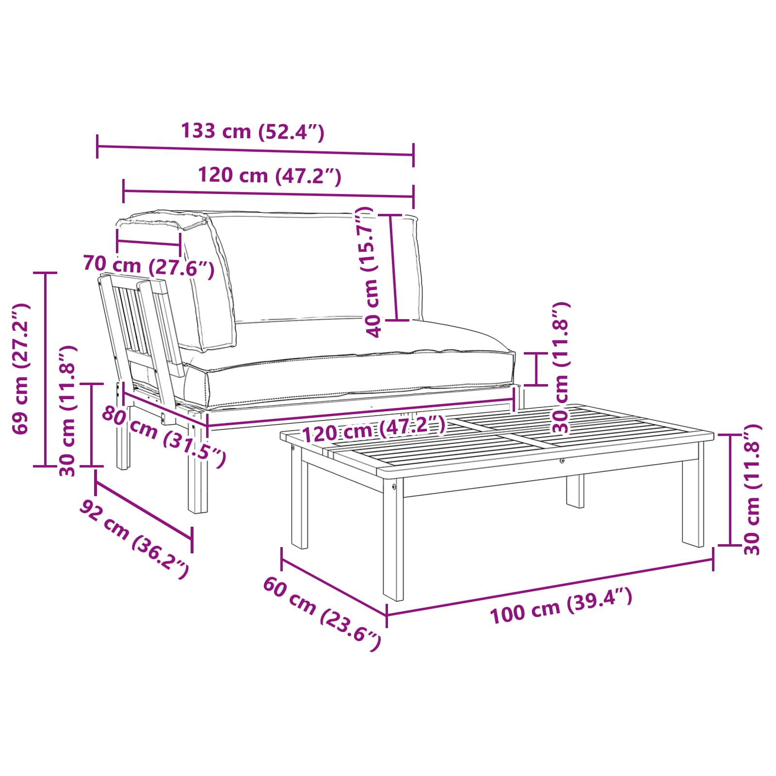 Bankstel met kussen Effen 2 pcs Taupe Massief Acaciahout image 17