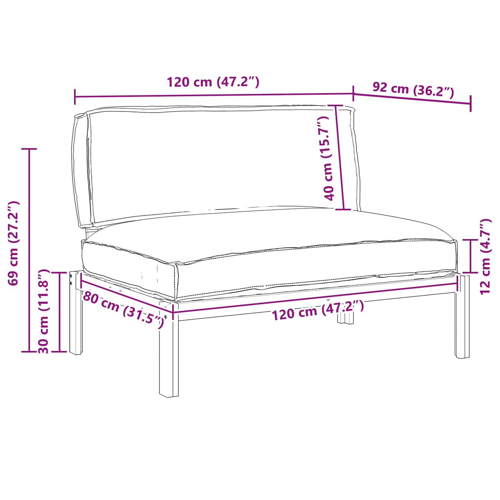 Bankstel Effen Antraciet 120 x 92 x 69 cm Massief Acaciahout image 12