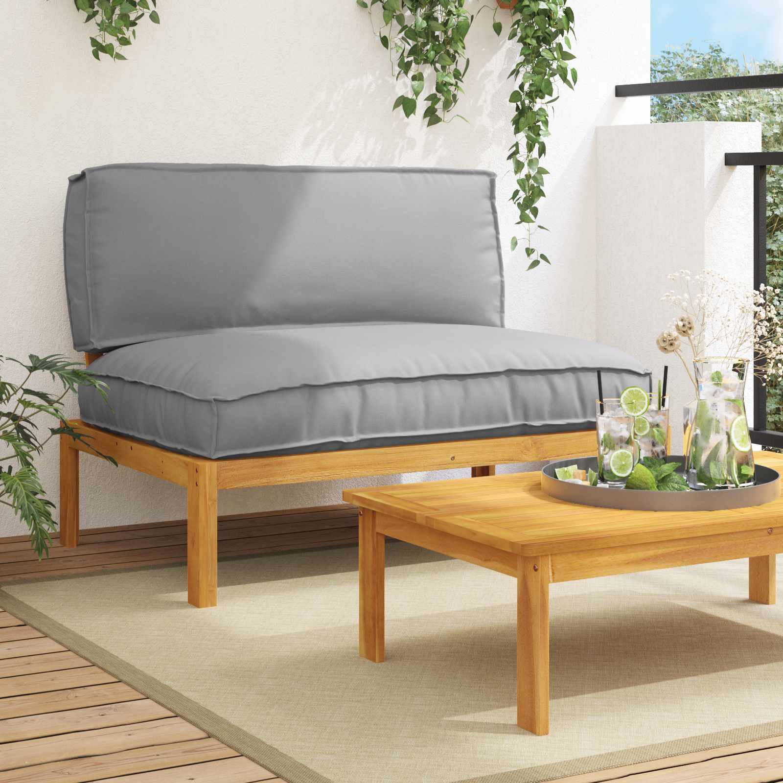 Bankstel met kussen Grijs 120 x 92 x 69 cm Massief Acaciahout image 1