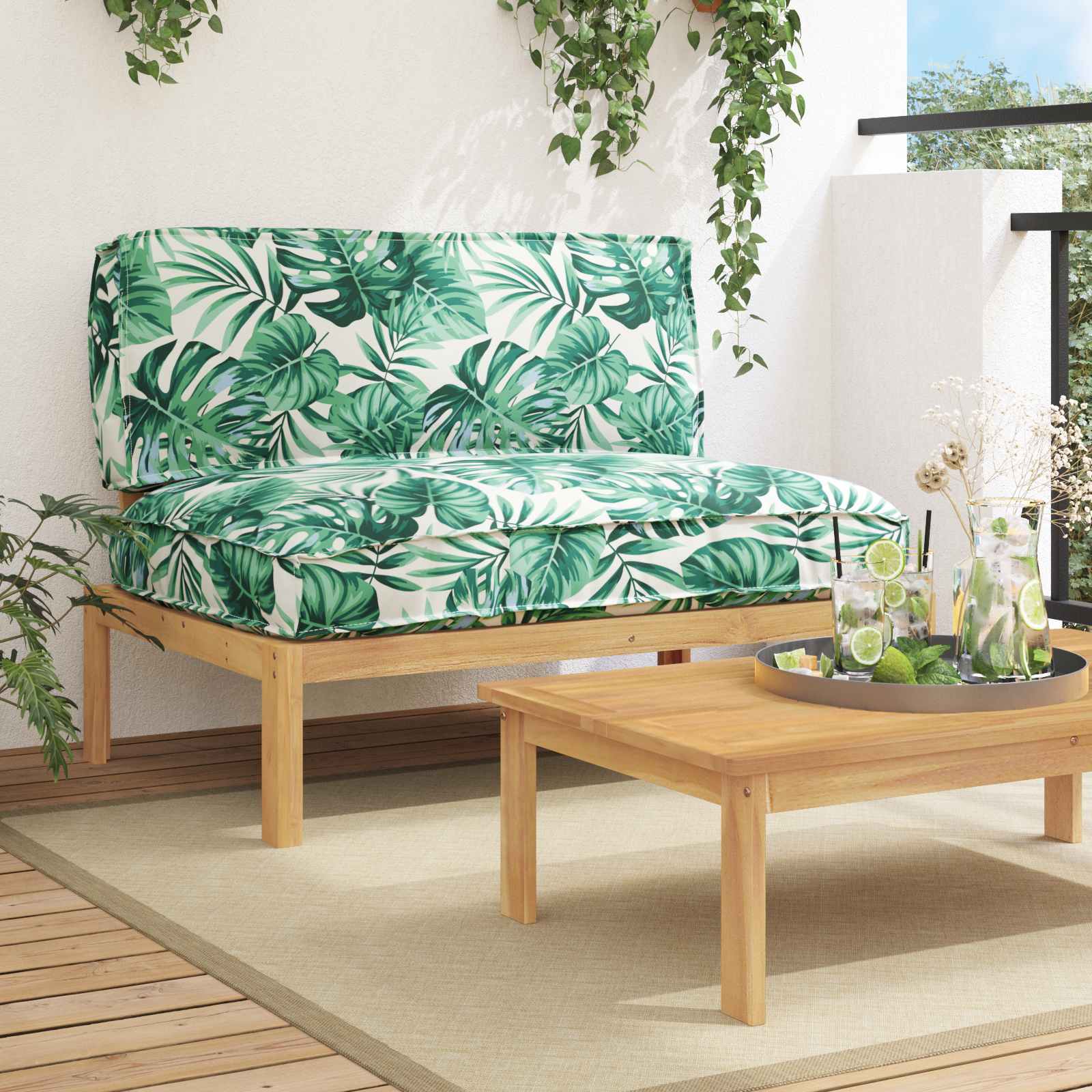 vidaXL Sofa Set Blatt Blattmuster 120 x 92 x 69 cm Massivholz Akazie