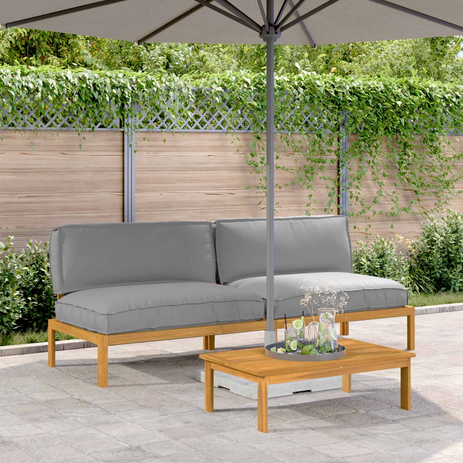 vidaXL Set de canapea cu pernă Simplu 2 pcs Gri Lemn Solid de Acacia