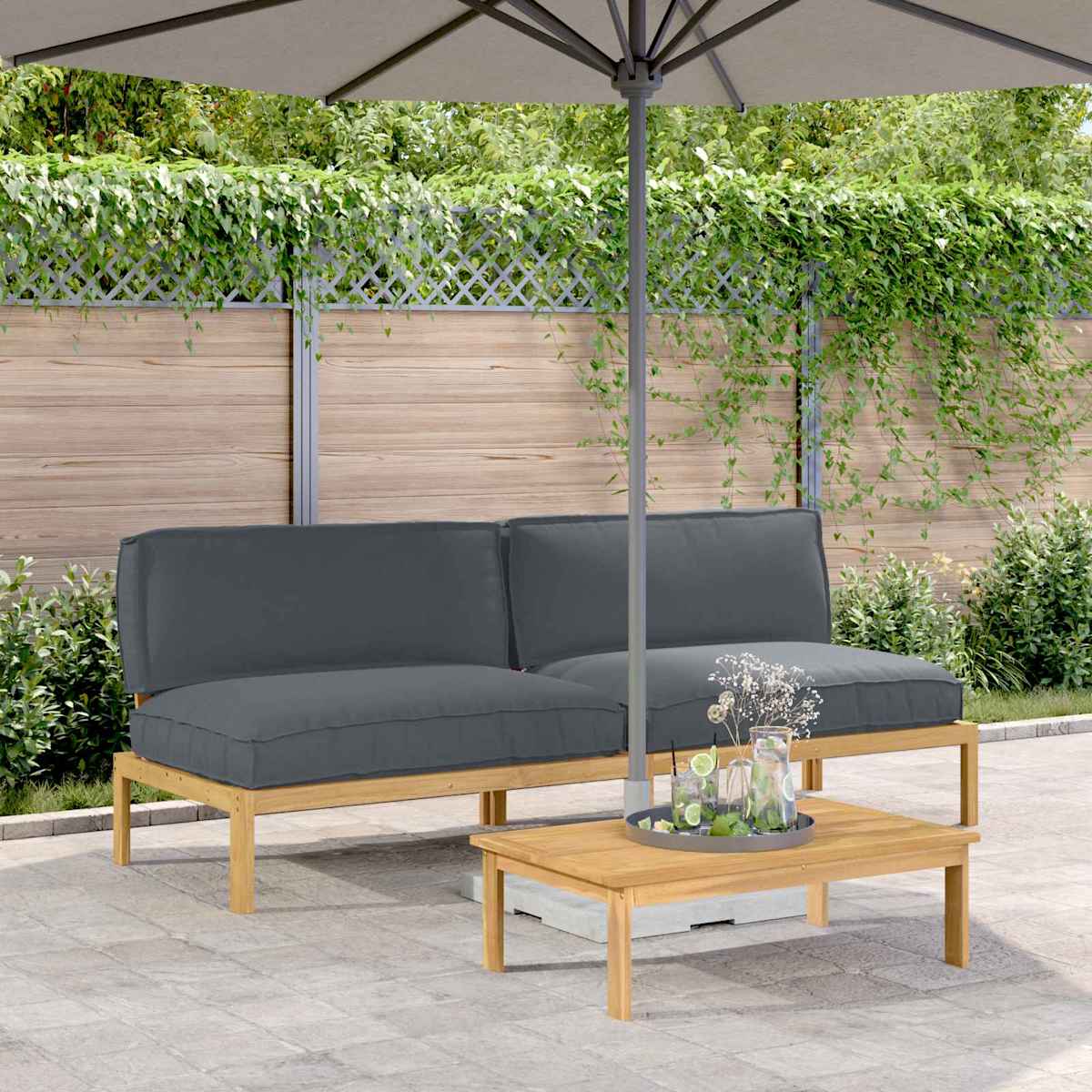 Sofa Sæt med pude Antracit 240 x 92 x 69 cm Massivt Akacietræ