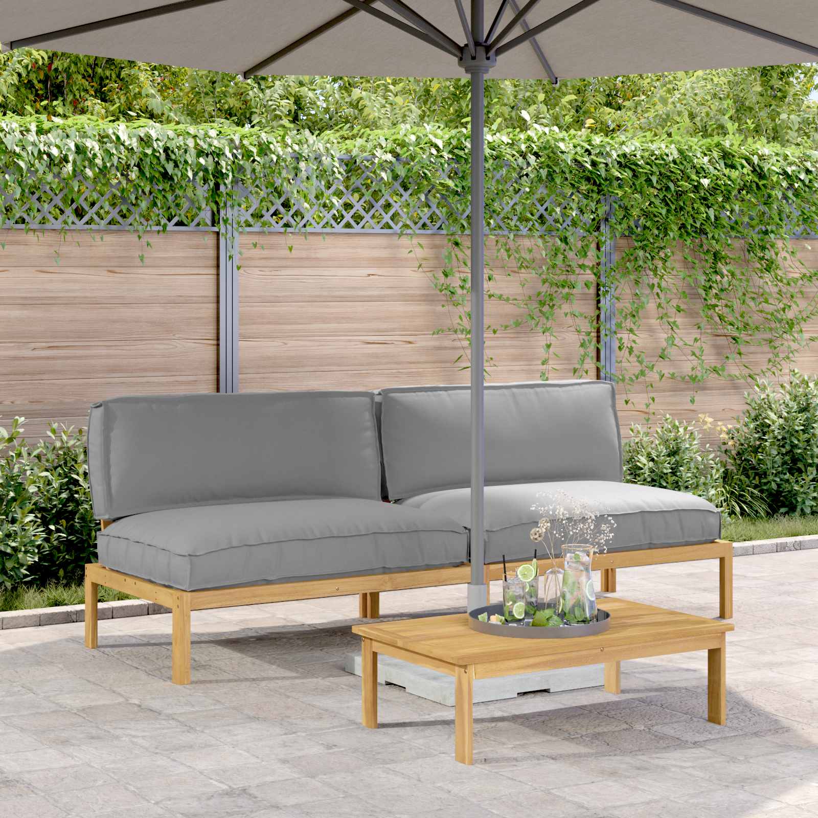vidaXL Set de canapea cu pernă Simplu 2 pcs Gri Lemn Solid de Acacia