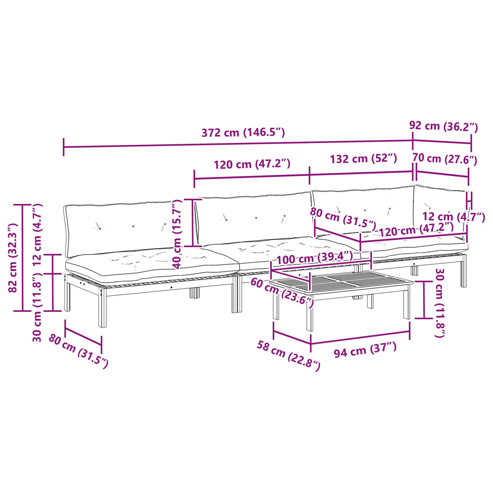 4 Stuk Garden Pallet Sofa Units Massief Acaciahout Naturel image 12