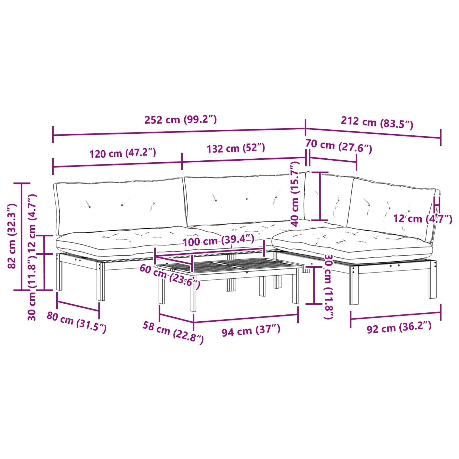 4 Stuk Garden Pallet Sofa Units Massief Acaciahout Naturel image 12