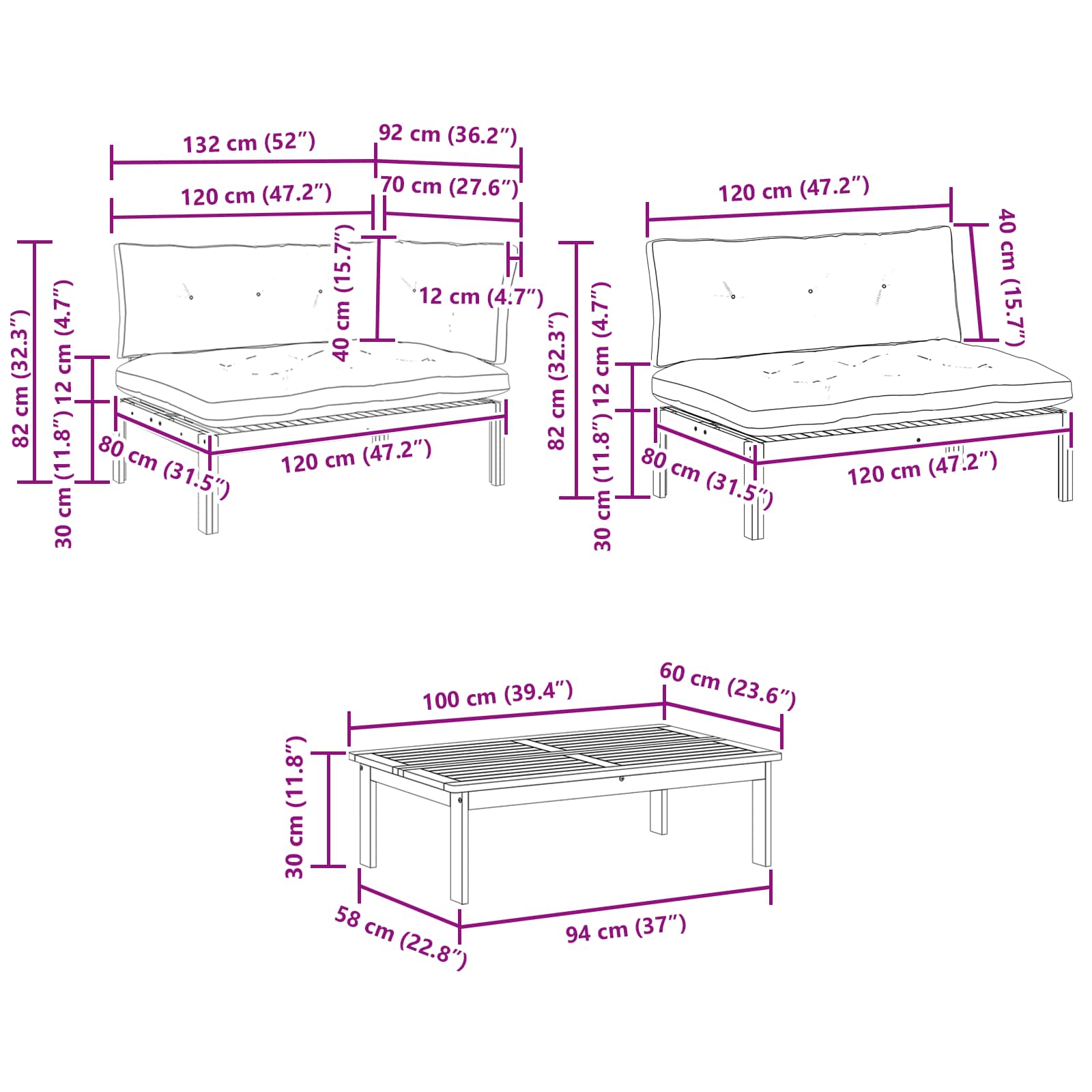 4 Stuk Garden Pallet Sofa Units Massief Acaciahout Naturel image 14
