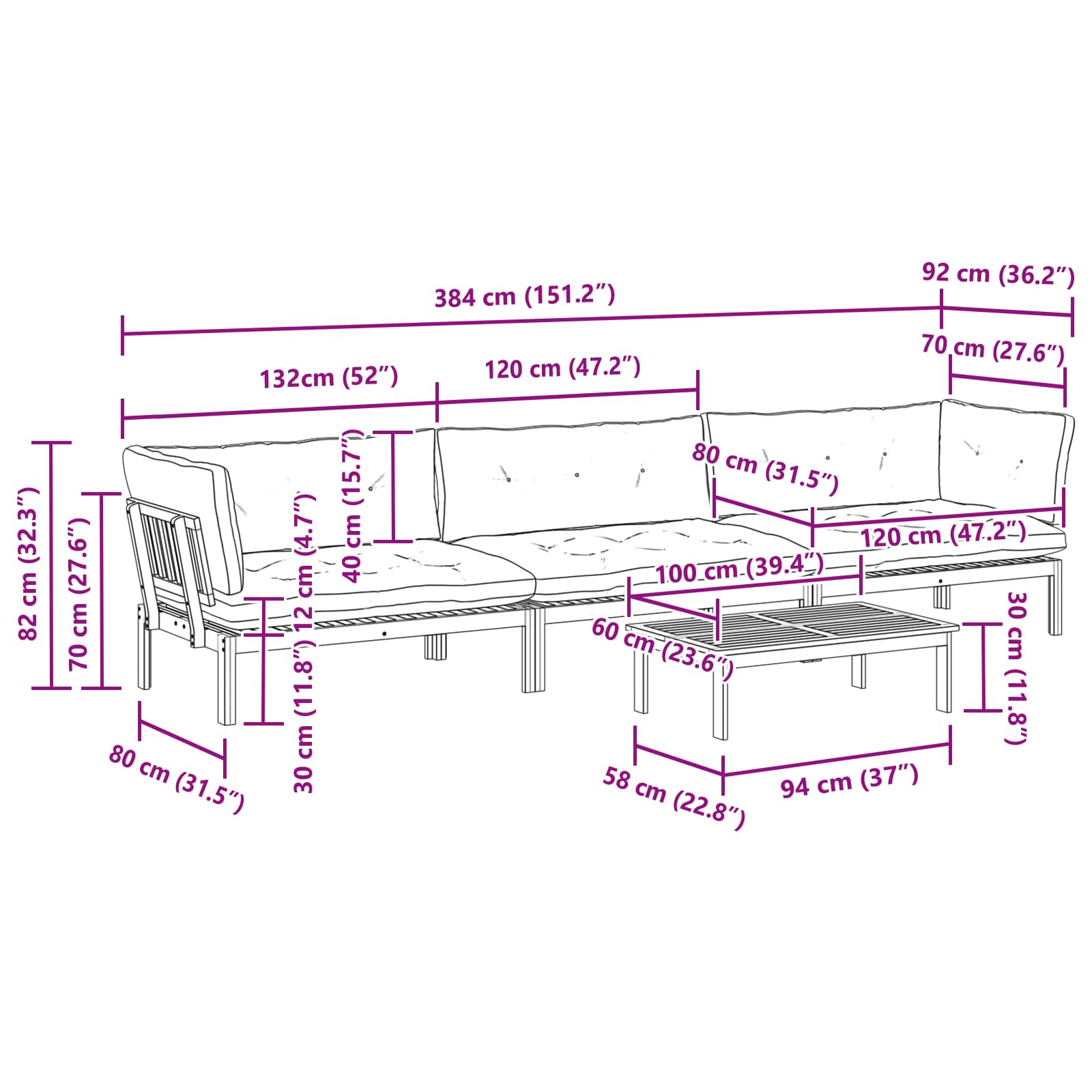 4 Stuk Garden Pallet Sofa Units Massief Acaciahout Licht Bruin image 12