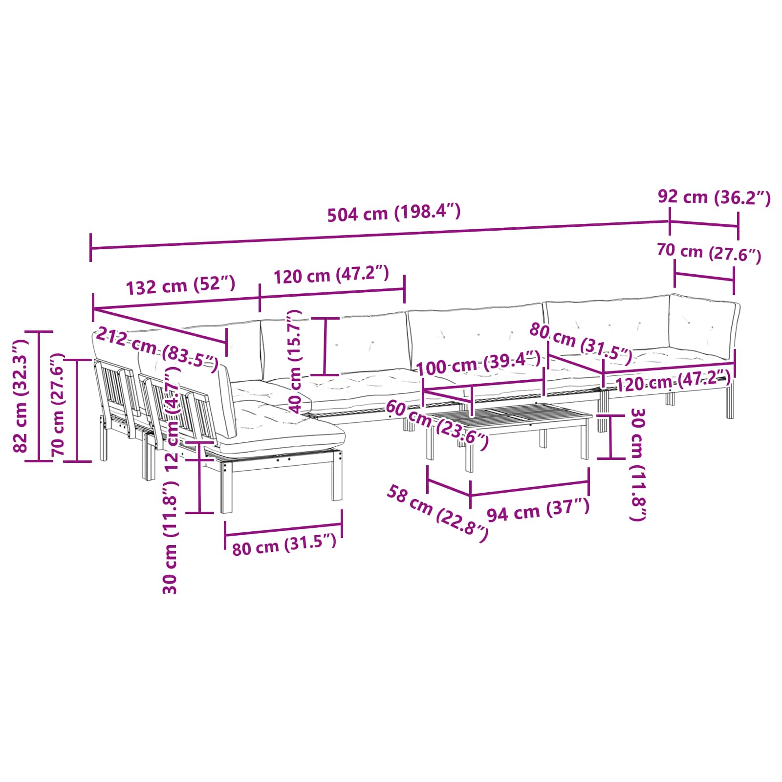 6 Stuk Garden Pallet Sofa Units Massief Acaciahout Licht Bruin image 12