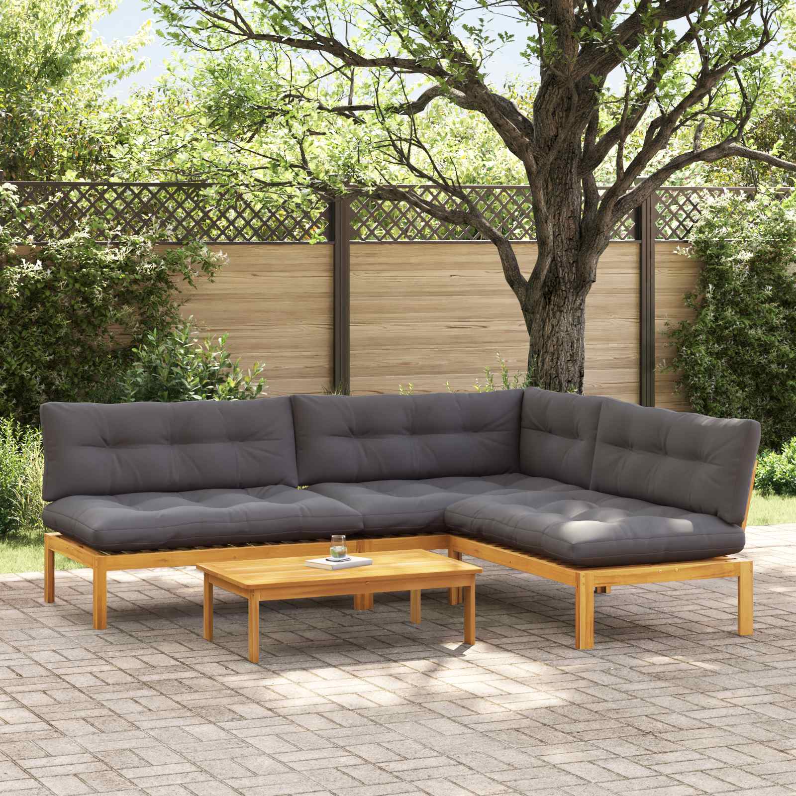 4 Stuk Garden Pallet Sofa Units Massief Acaciahout Naturel image 1