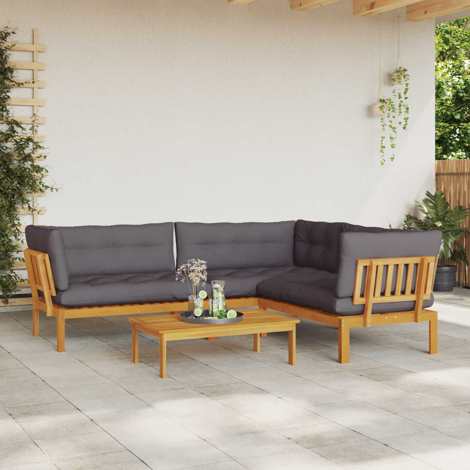 4 Stuk Garden Pallet Sofa Units Massief Acaciahout Naturel image 4