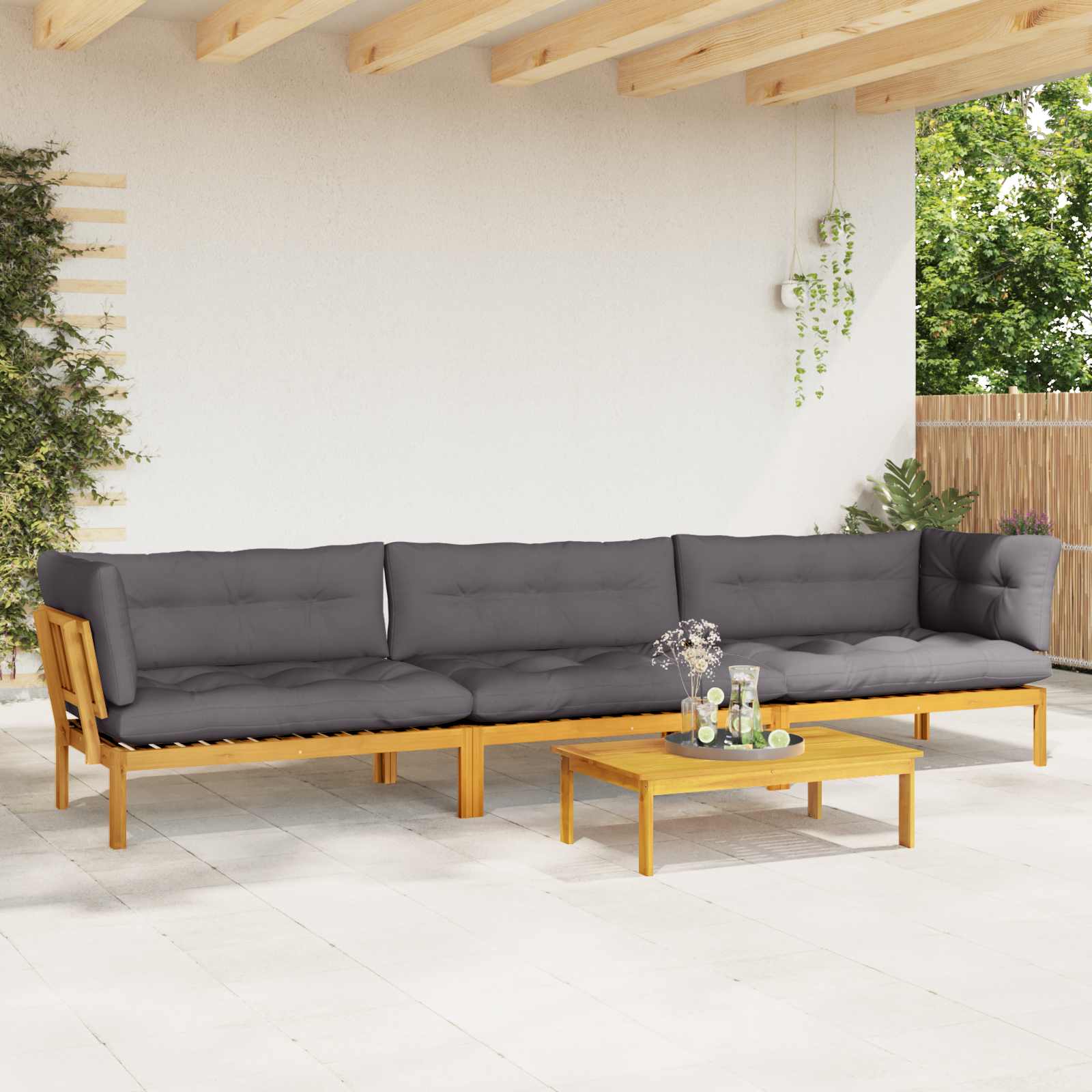 4 Stuk Garden Pallet Sofa Units Massief Acaciahout Naturel image 4