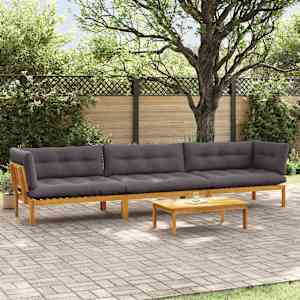 4 Kos Enote vrtne pallet sedeža Masiven les akacije Naravna