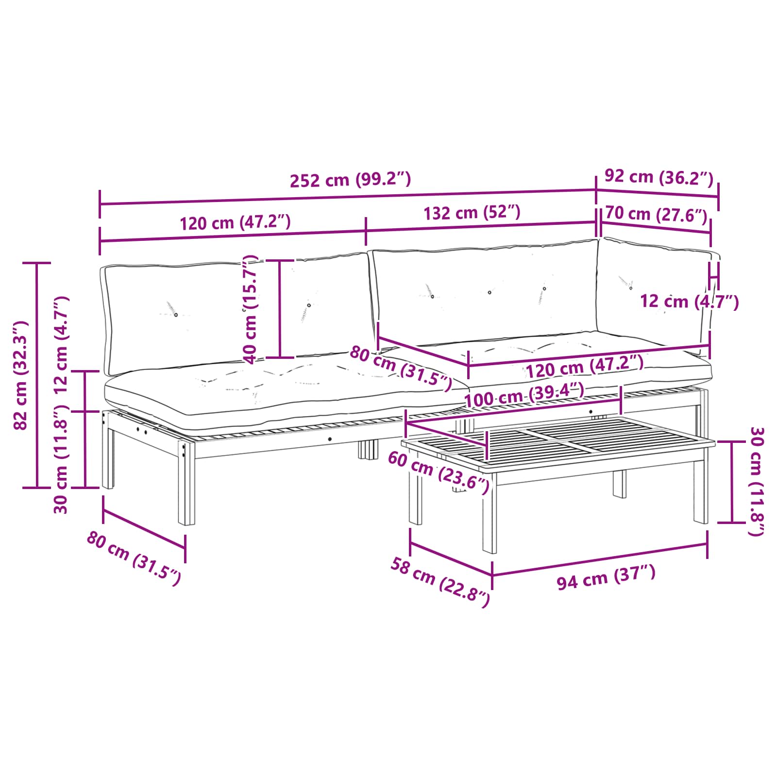 3 Stuk Garden Pallet Sofa Units Massief Acaciahout Licht Bruin image 12
