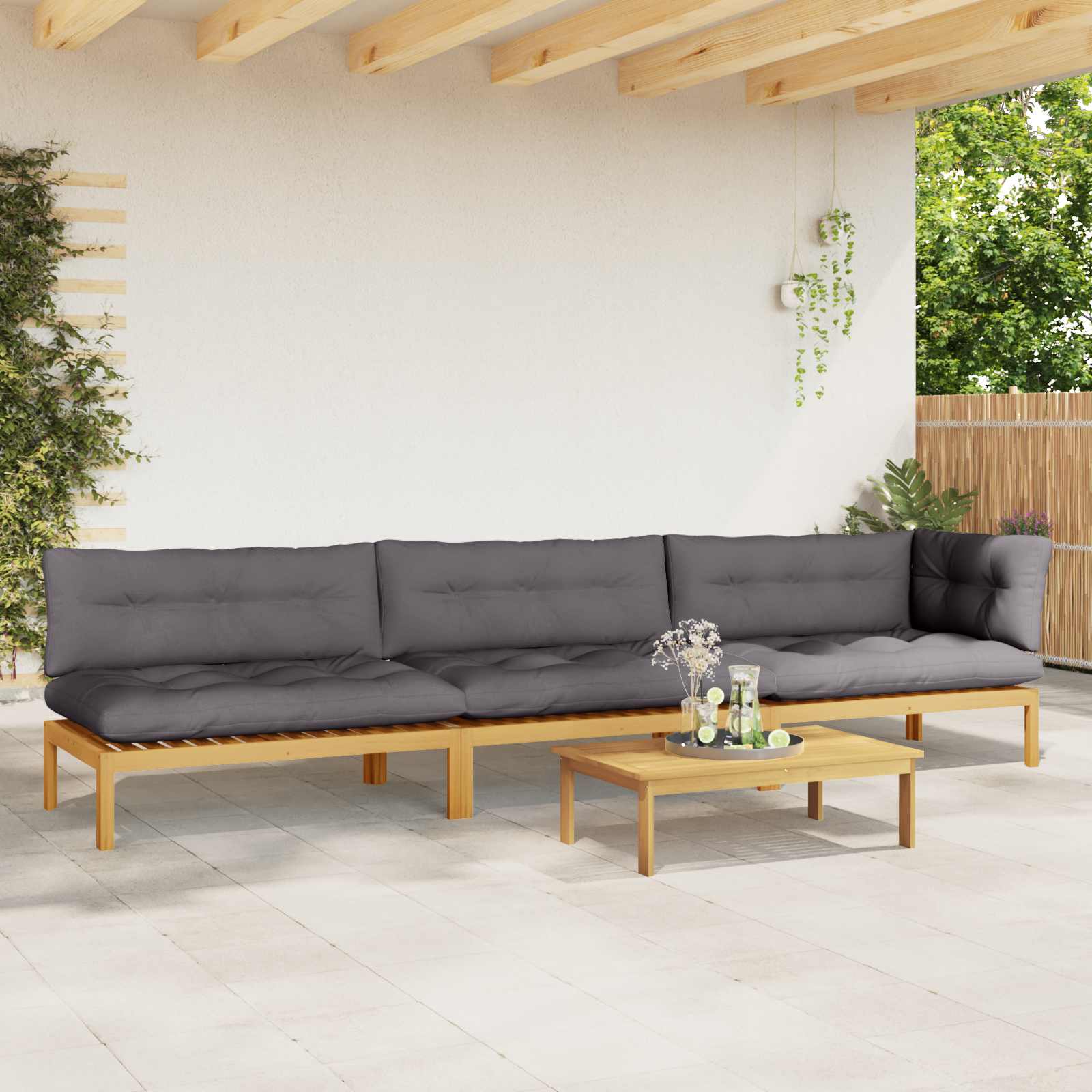 4 Stuk Garden Pallet Sofa Units Massief Acaciahout Licht Bruin image 4