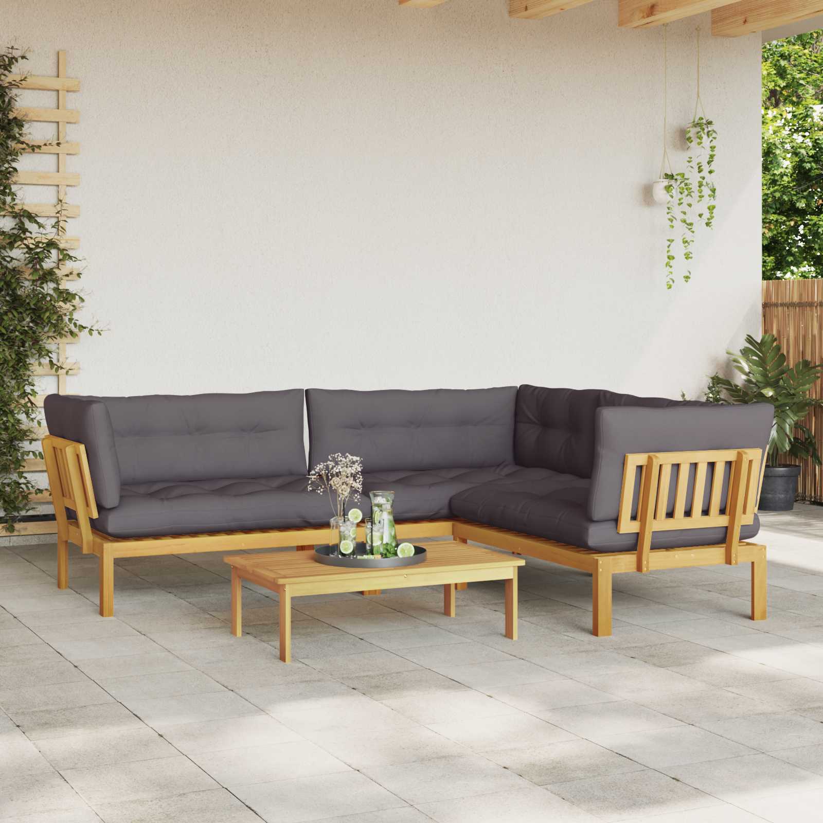 4 Stuk Garden Pallet Sofa Units Massief Acaciahout Licht Bruin image 4