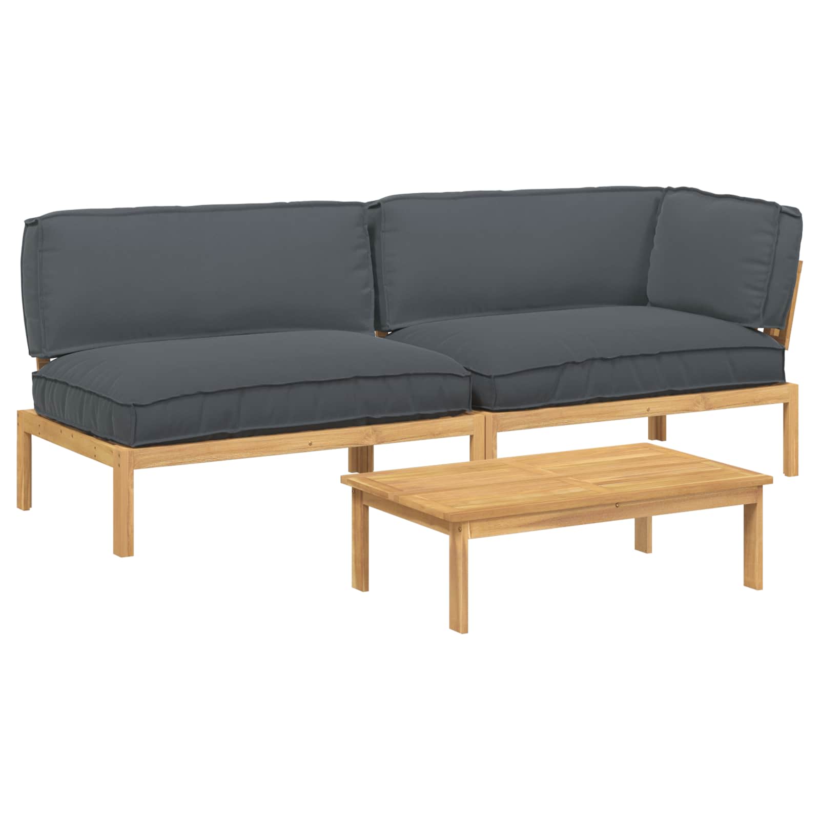 Bankstel met kussen Effen 3 pcs Antraciet Massief Acaciahout image 2