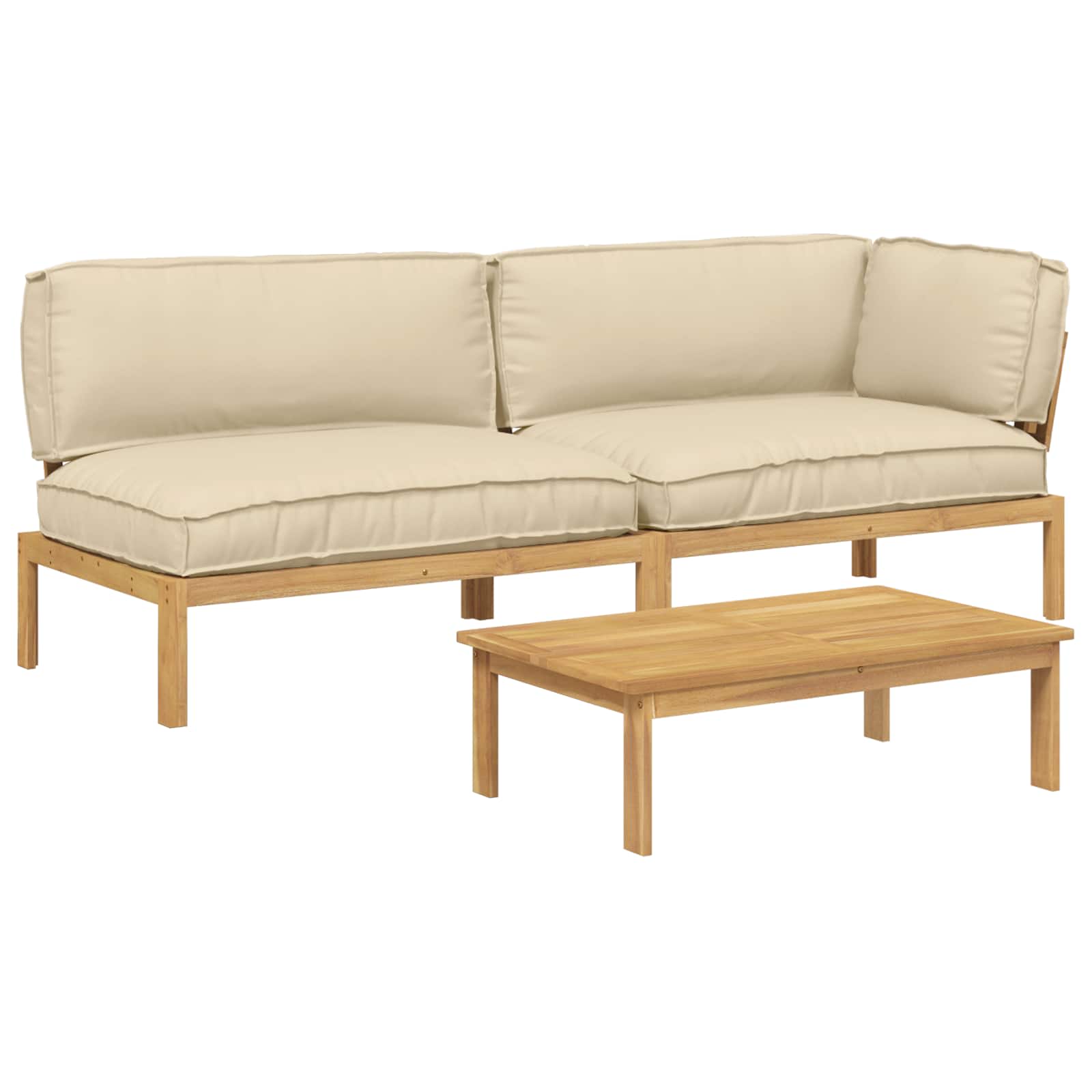 Bankstel met kussen Effen 3 pcs Beige Massief Acaciahout image 2