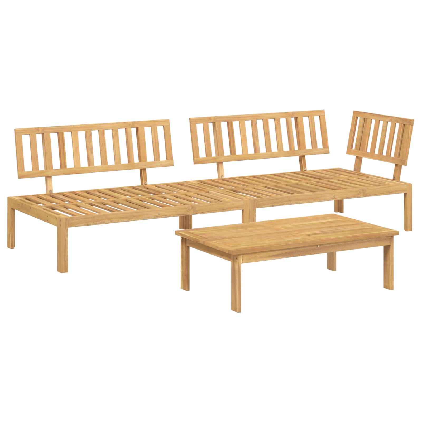 Bankstel met kussen Effen 3 pcs Beige Massief Acaciahout image 3