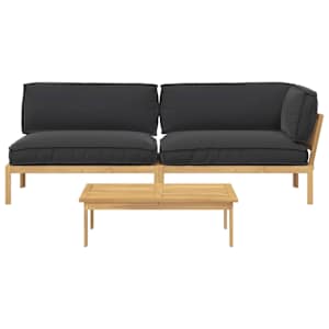 Set pohovek s polštářem 3 pcs Černá Masivní akátové dřevo - obrázek 10