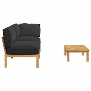 Set pohovek s polštářem 3 pcs Černá Masivní akátové dřevo - obrázek 11