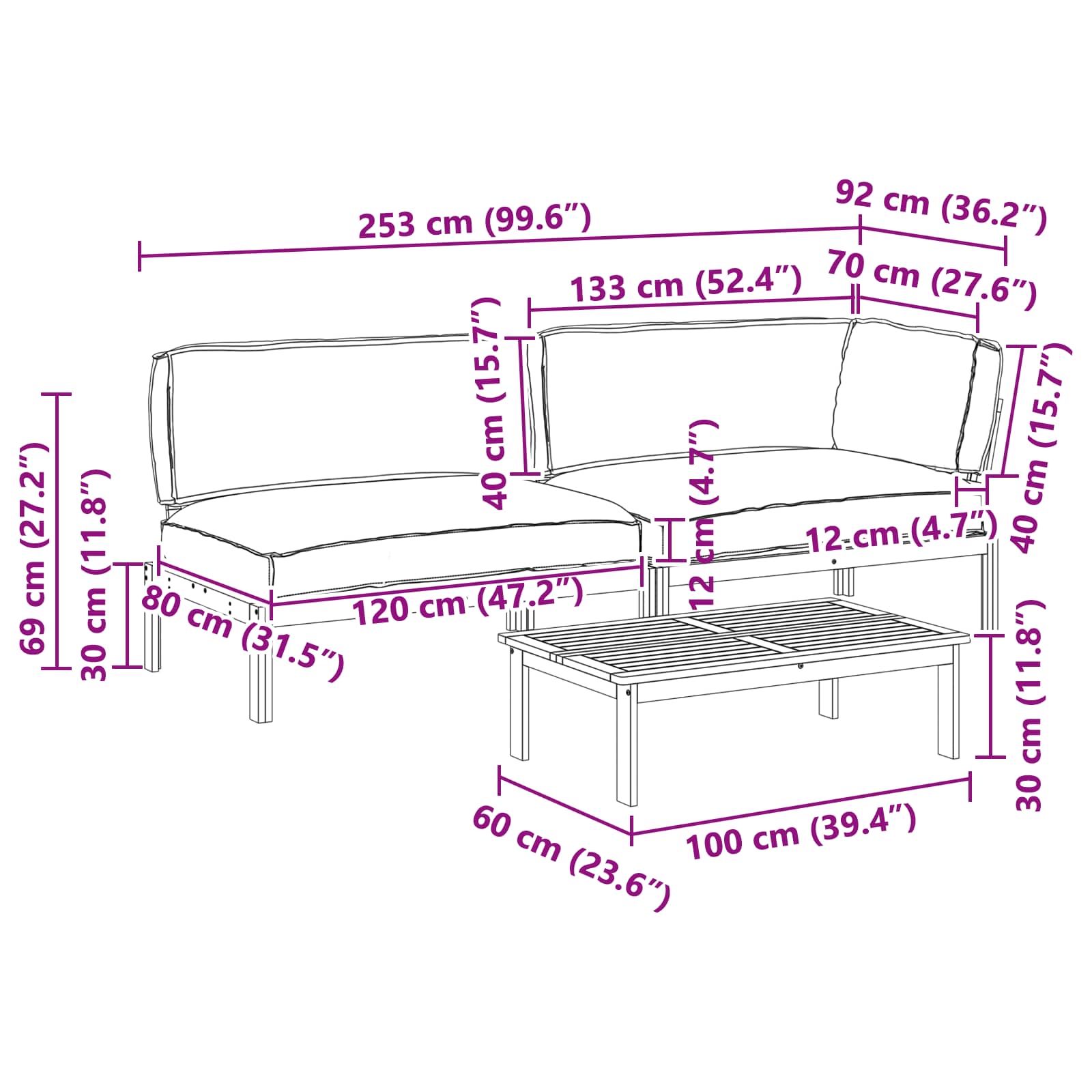Bankstel met kussen Effen 3 pcs Taupe Massief Acaciahout image 18