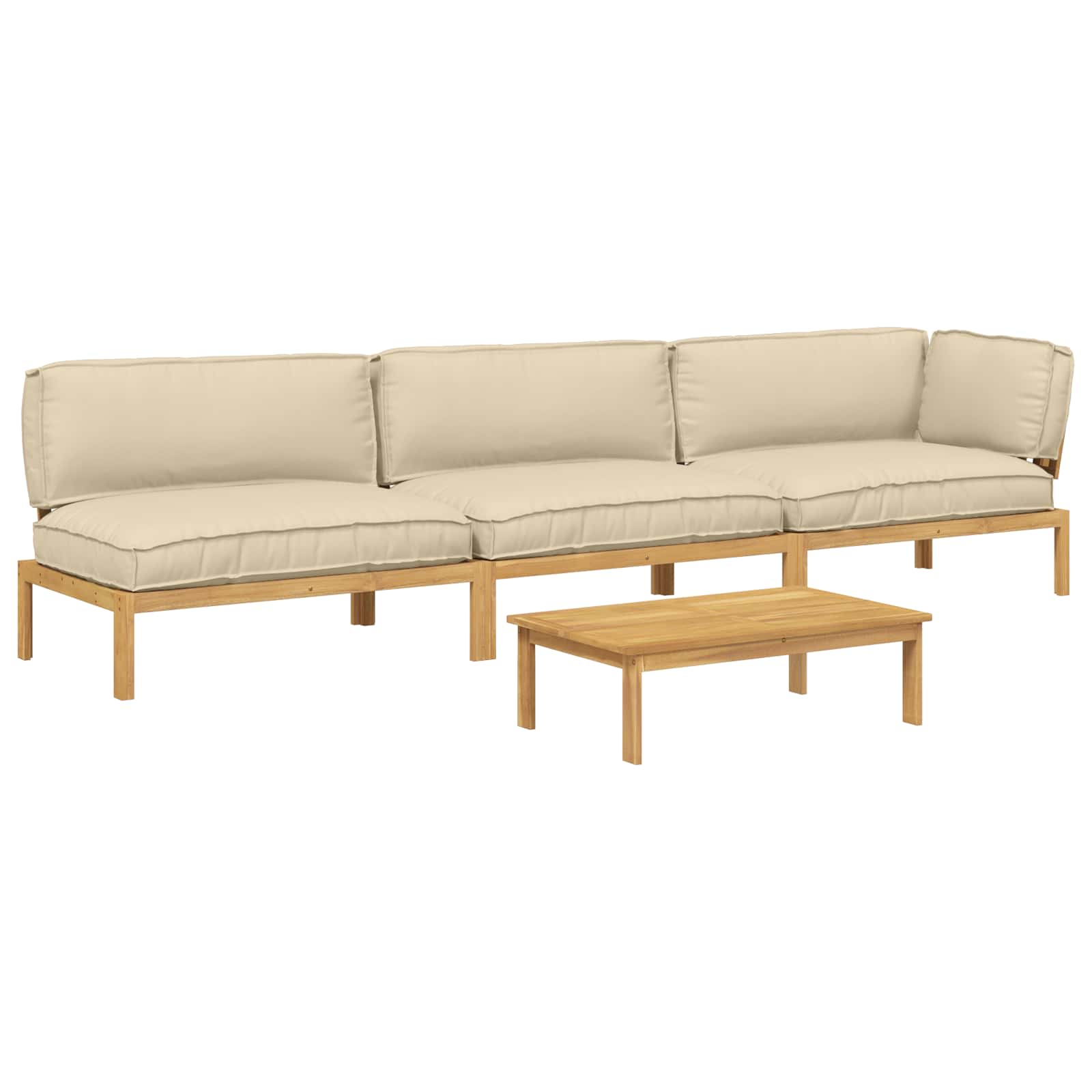 Bankstel met kussen Effen 4 pcs Beige Massief Acaciahout image 2