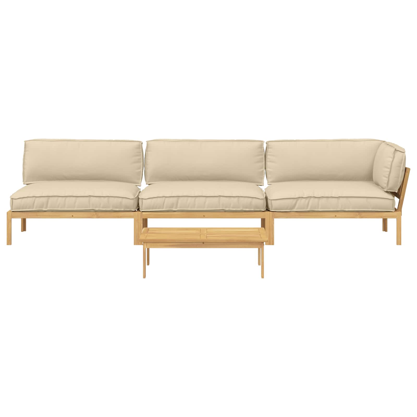 Bankstel met kussen Effen 4 pcs Beige Massief Acaciahout image 10
