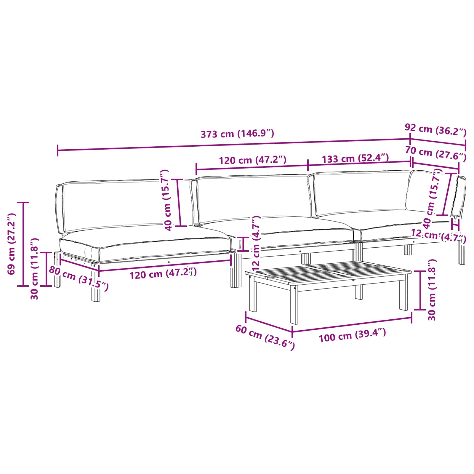 Bankstel met kussen Effen 4 pcs Taupe Massief Acaciahout image 18
