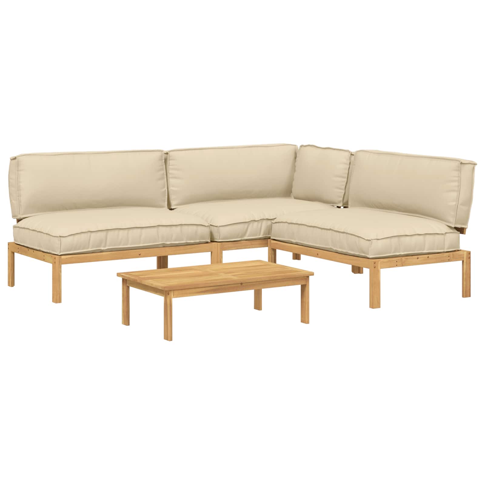 Bankstel met kussen Effen 4 pcs Beige Massief Acaciahout image 2