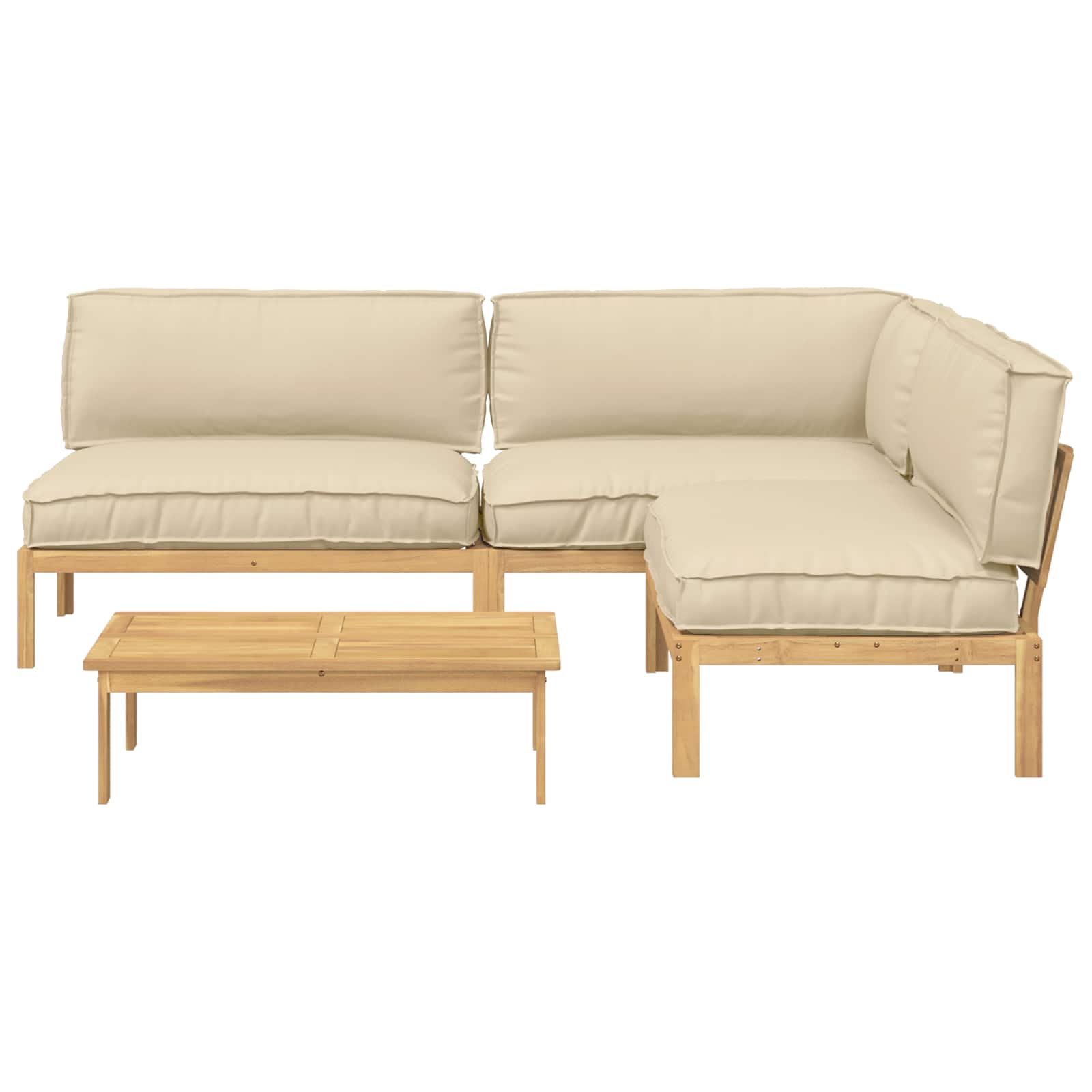 Bankstel met kussen Effen 4 pcs Beige Massief Acaciahout image 10