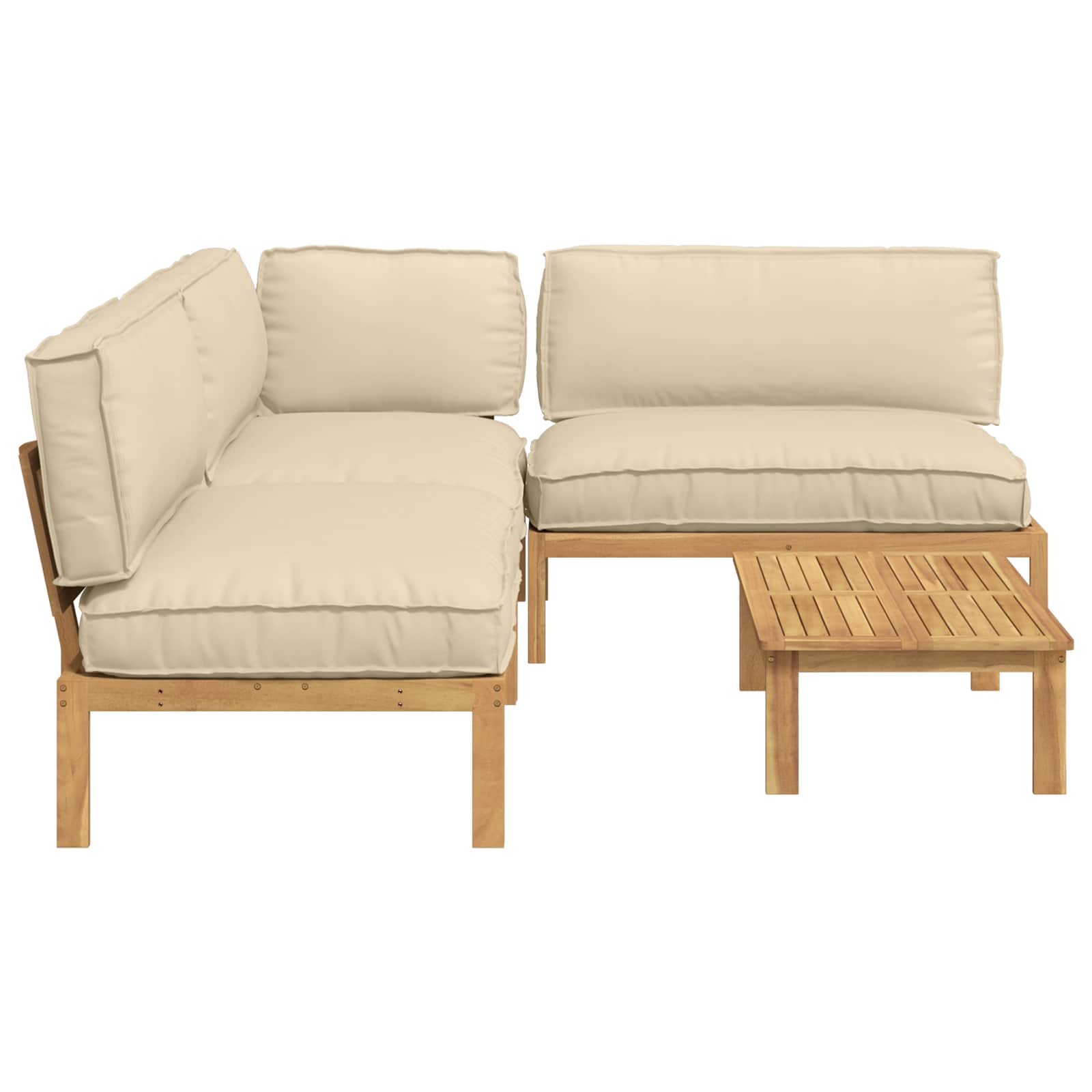 Bankstel met kussen Effen 4 pcs Beige Massief Acaciahout image 11