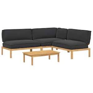Set pohovek s polštářem 4 pcs Černá Masivní akátové dřevo - obrázek 2