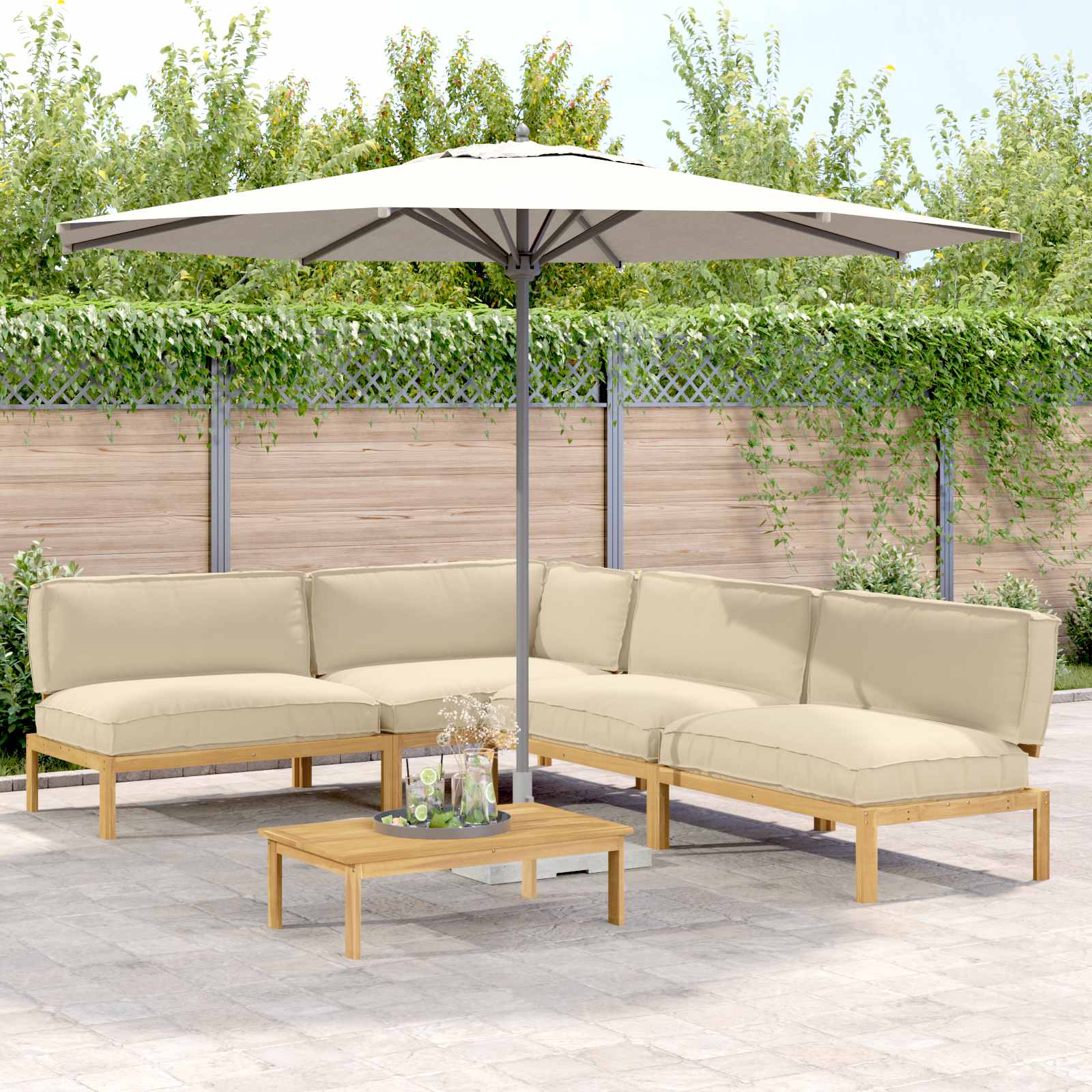 Bankstel met kussen Effen 5 pcs Beige Massief Acaciahout image 1