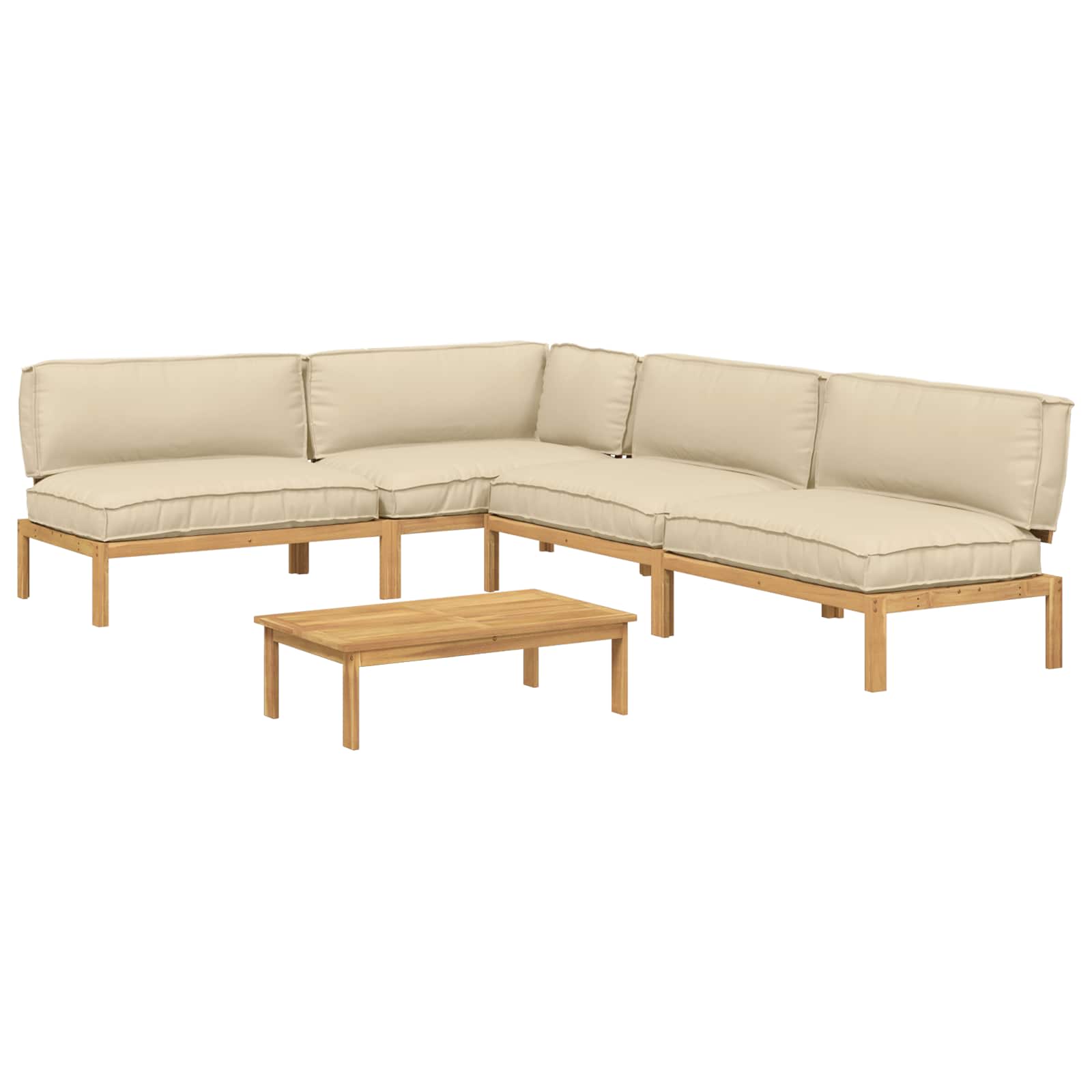 Bankstel met kussen Effen 5 pcs Beige Massief Acaciahout image 2